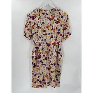 Four Seasons 80s Vintage Dress Womens 10 White Multicolor Floral Silk Peplum